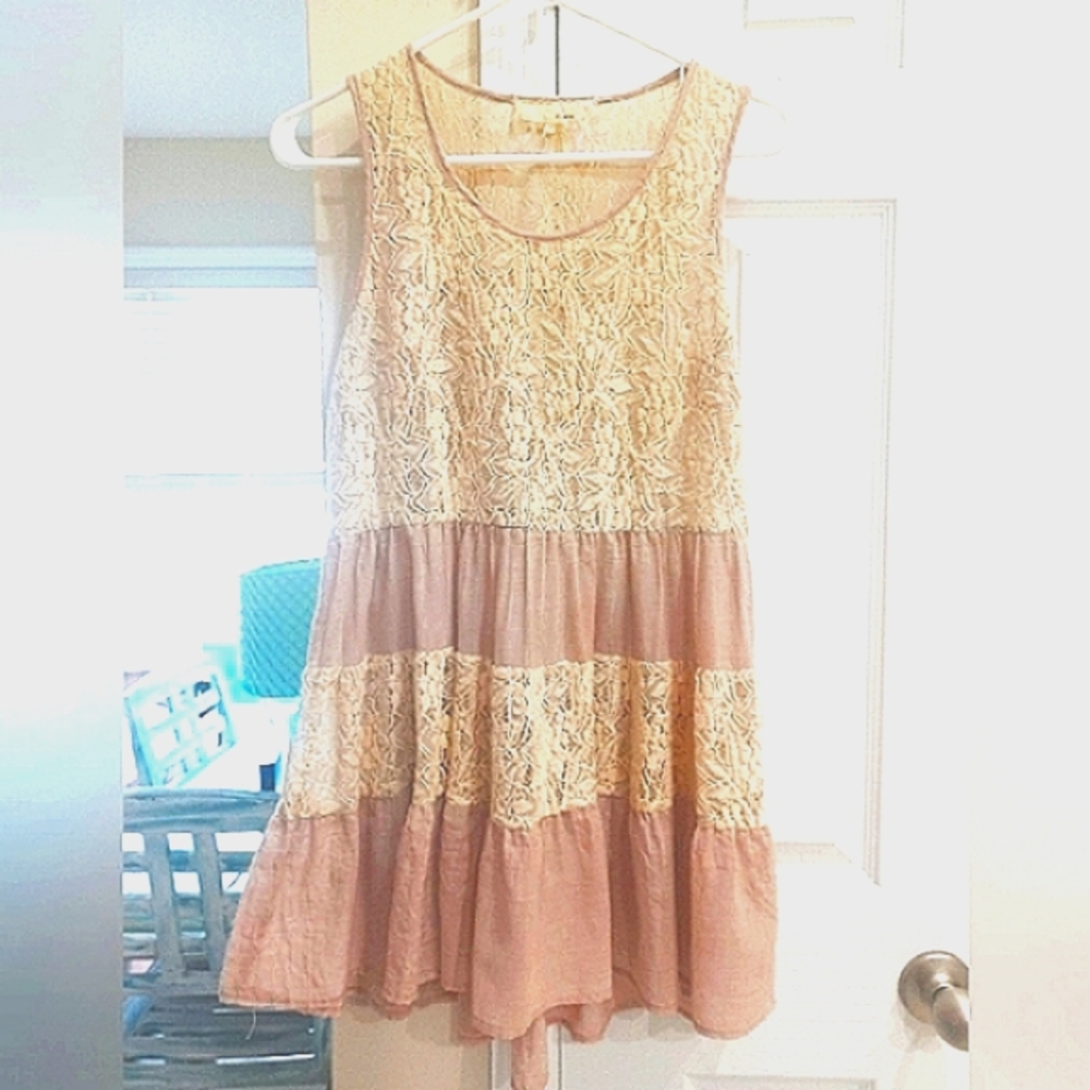 EUC A'REVE ivory Dress  Sz Small lace  like new see through  sun dress $65 retai